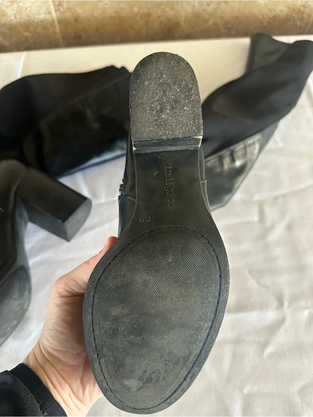 Indigo Black Over-the-Knee Block Heel Boots